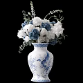 Decorative Ornament Set Featuring Blue White Vase Phoenix Pattern White Blue Flowers Green Leaves