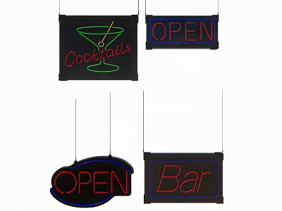 Eye Catching Neon Decorative Lights with Cocktails OPEN and Bar Signs for Bar or Shop 3d model