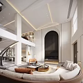 Modern Loft Living Room With High Ceiling And Elegant Decor 3d model