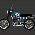 Vintage Blue Classic Motorcycle with Black Leather Seat Yellow Rimmed Wheels and Chrome Accents