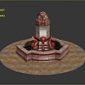 Stone Multi Tiered Garden Ornament Fountain With Carved Base And Brick Paved Surround