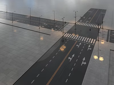 Urban Paved Ground Surface With Crosswalk Lane Markings And Street Lamps At Intersection 3d model