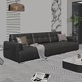 Black Leather Sofa And Coffee Table Set In Modern Living Room With Pillows Throw Blanket