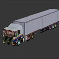 Large Cargo Truck With White Container Blue Orange Front And Multiple Wheels On Shiny Surface 3d model