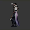 Game And Movie Character In Futuristic Armor Holding Weapon With Decorative Cape