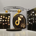 Elegant Modern Photo Spot With Circular Platform Golden Decorations And Display Walls