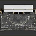 Vintage Typewriter With Classic Keyboard And Rolled Paper On Shiny Surface