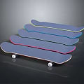 Multiple Colorful Skateboards with Colored Decks and White Wheels Stacked on Dark Background