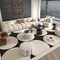 Modern Living Room Sofa And Coffee Table Set With Patterned Rug Accent Chairs 3d model