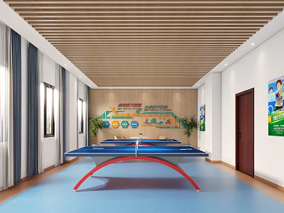 Indoor Table Tennis Room With Table And Decorations 3d model