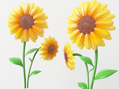 Cartoon style Q version style cartoon version sunflower flowers 3d model