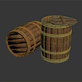 Rustic Wooden Barrels With Open Lid And Overturned Position Design Details