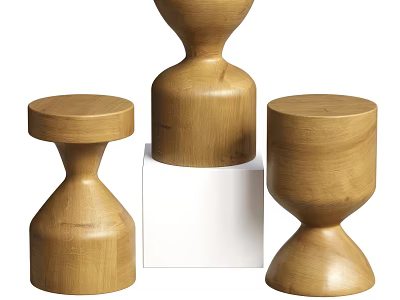 Three Wooden Side Tables With Unique Design And Natural Wood Tone 3d model