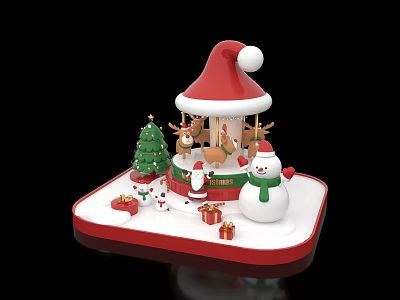 Christmas Carousel Decoration With Red Hat Top Tree Reindeer Snowman And Gifts 3d model