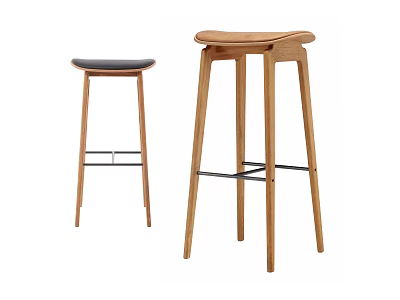 Modern Wooden Bar Stools With Black Upholstered And Natural Wood Seats 3d model