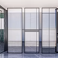 Modern Glass Room Divider With Black Frames And Ribbed Glass Design 3d model