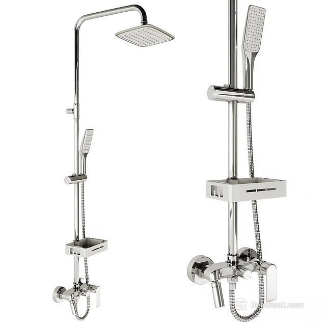 Modern Chrome Bathroom Shower Faucet System With Handheld And Overhead Showerheads 3d model 