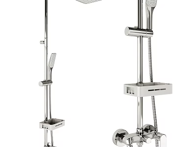 Modern Chrome Bathroom Shower Faucet System With Handheld And Overhead Showerheads 3d model