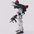 Detailed White Gundam Model With Black Red Back Thrusters And Holding Gun