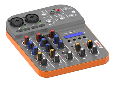 Professional Audio Mixer with Multiple Colored Knobs Buttons and Digital Display Screen 3d model