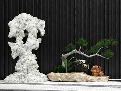 Modern Bonsai Ornaments Combination 3d model