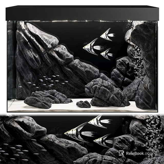 Aquarium Fish Tank Interior Featuring Natural Rock Decor And Swimming Fish 3d model 