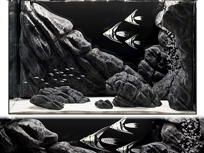 Aquarium Fish Tank Interior Featuring Natural Rock Decor And Swimming Fish 3d model