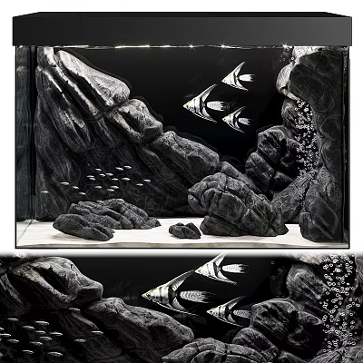 Aquarium Fish Tank Interior Featuring Natural Rock Decor And Swimming Fish 3d model