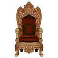 Ornate Traditional Single Sofa With Red Upholstery And Golden Carved Accents