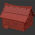 Cartoon Scene Of A Wooden House With Blue Roof Steps Door And Windows Design
