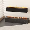 Modern Interior With Wall Mounted And Floor Standing Black Fireplaces With Flames 3d model