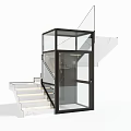 Modern Glass Enclosed Elevator With Black Frame And Staircase In Contemporary Design