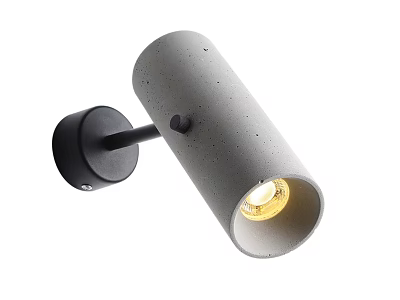Gray Cylindrical Concrete Wall Light With Black Base And Modern Glowing Design 3d model