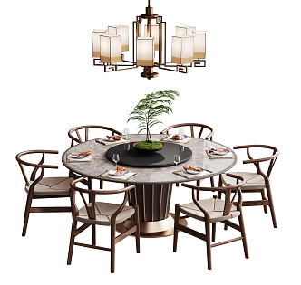 New Chinese Dining Table and Chair Combination 3d model