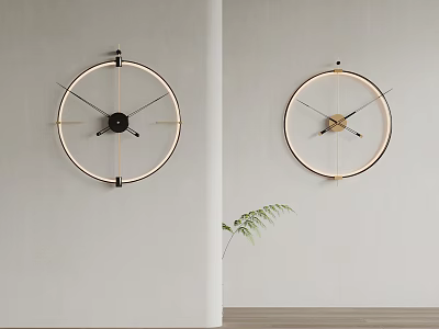 Minimalist Modern Wall Clock With Round Metal Frame On Light Colored Wall Near Green Plant 3d model