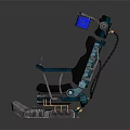 Futuristic Orange Black Seat With Backrest Blue Screens And Mechanical Base
