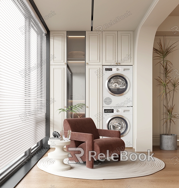 French Balcony Balcony Cabinet Laundry Cabinet Washing Machine Floor-to-Floor Window Wooden Floor model