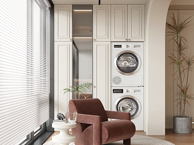 French Balcony Cabinet Laundry Cabinet Washing Machine Floor-to-Floor Window Wooden Floor model