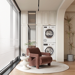 French Balcony Cabinet Laundry Cabinet Washing Machine Floor-to-Floor Window Wooden Floor 3d model