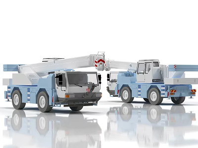 Two Heavy Duty Industrial Cranes With Blue And White Design For Construction Use 3d model Two Heavy Duty Industrial Cranes With Blue And White Design For Construction Use 3d model