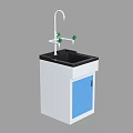 Laboratory Workstation With Black Sink Green Faucets And Blue Cabinet