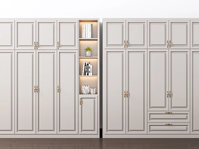 White Modern Wardrobe With Multiple Doors Built in Shelves Drawers And Decorative Items 3d model