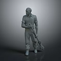 Detailed 3D Human Figure Model Standing Holding Broom In Hand Pose