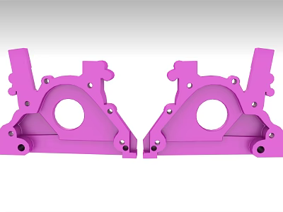 Two Purple Symmetric Hardware Brackets With Multiple Holes For Connecting 3d model