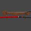 Traditional Japanese Katana Weapon With Red Black Accents On Wooden Display Stand And Another Blade