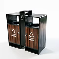 Public Waste Bins With Double Compartments Wooden Panels And Recycling Signs