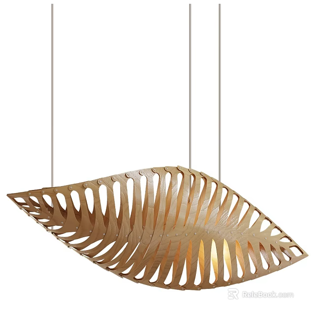 Modern Leaf Shaped Wooden Pendant Light With Hollowed Out Strips For Home Decor 3d model 