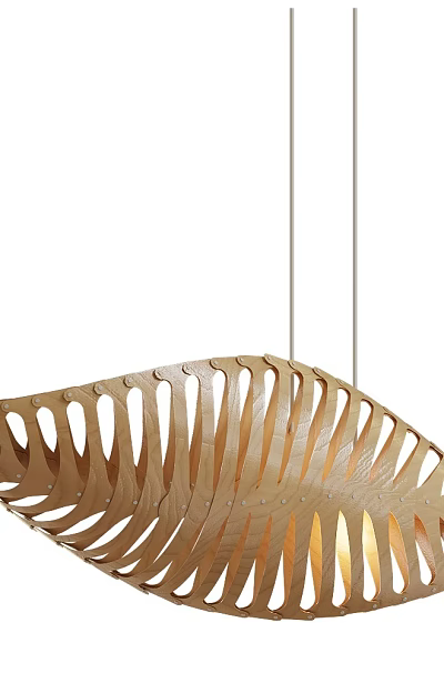 Modern Leaf Shaped Wooden Pendant Light With Hollowed Out Strips For Home Decor 3d model