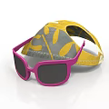 Stylish yellow gray leaf pattern cap with pink frame black lens sunglasses daily life accessories