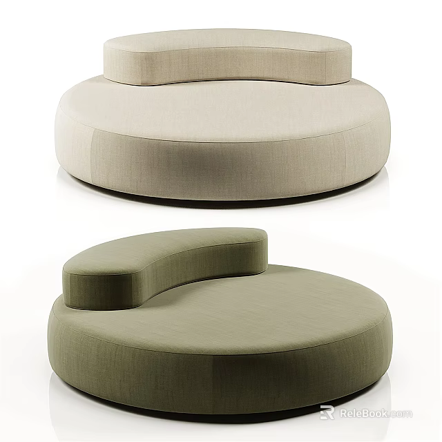 Modern Irregular-shaped Sofa Featuring Round Curved Design And Beige Green Fabric 3d model 